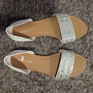 Women's White and Silver Sandals Rhinestones Sparkly